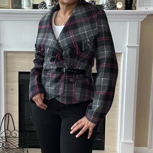 Population Pink and Black Plaid Pea Coat, 10
